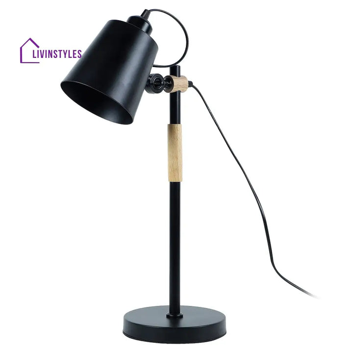 Modern Nordic Wood & Metal Study Lamp With Black Base By Ss Lightings Study