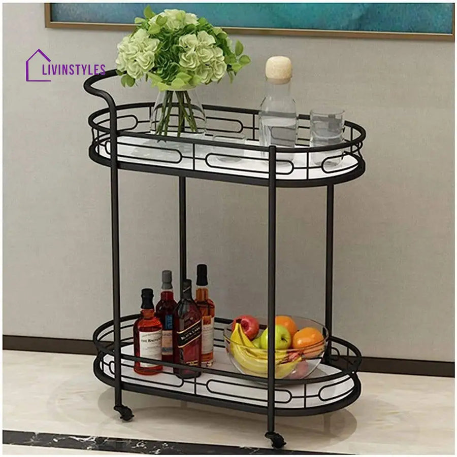 Modern Oval Iron Trolley with White Marble Top