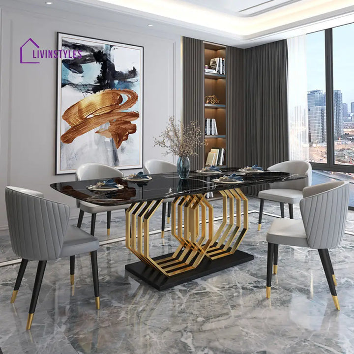 Modern Rectangle Black Marble Dining Table