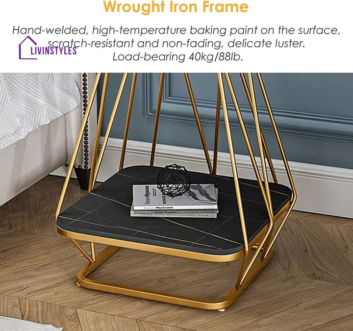 Modern Square Shaped Creative Artistic Golden Metal Finish with Black Marble Table