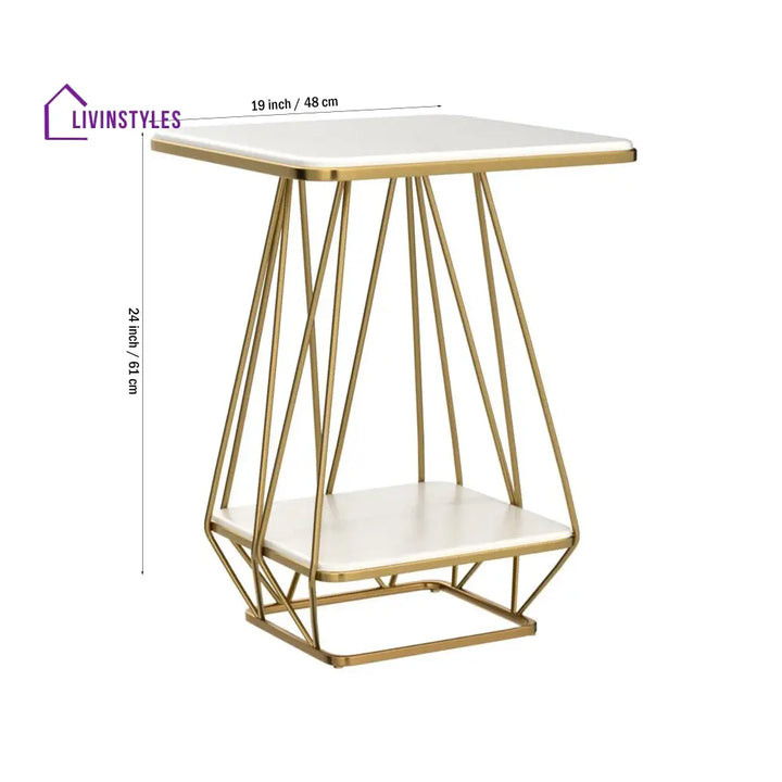 Modern Square Shaped Creative Artistic Golden Metal Finish with White Marble Table