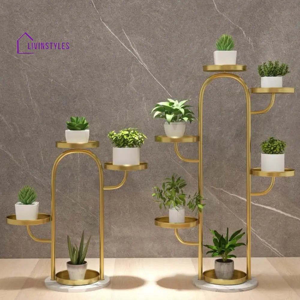 Modern Tree-Shaped Plant Stand In Gold (Set Of 2) For Living Room Stands