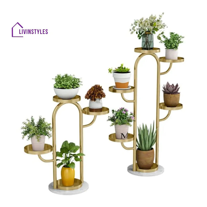 Modern Tree-Shaped Plant Stand In Gold (Set Of 2) For Living Room Stands