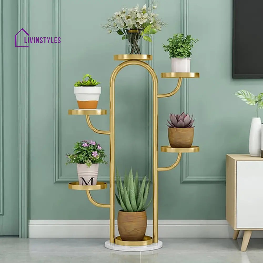 Modern Tree-Shaped Plant Stand In Gold (Set Of 2) For Living Room Stands