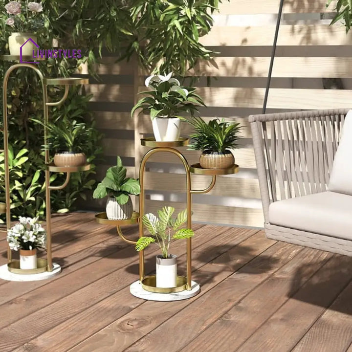 Modern Tree-Shaped Plant Stand In Gold (Set Of 2) For Living Room Stands