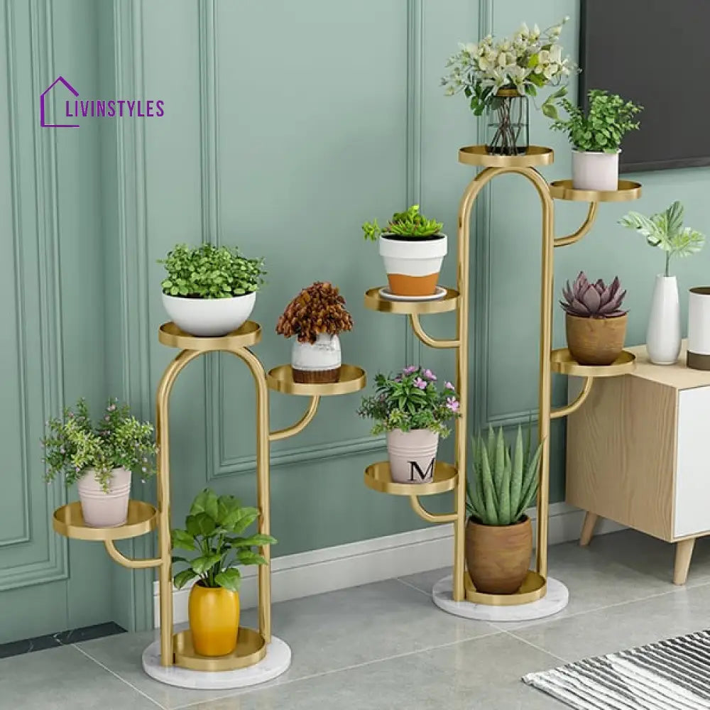 Modern Tree-Shaped Plant Stand In Gold (Set Of 2) For Living Room Stands