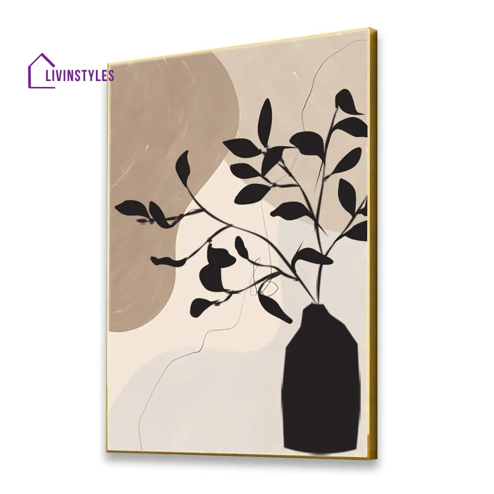 Modern Vase Canvas Wall Art Abstract Painting 16 X 20 Inch / Gold Floating Frame