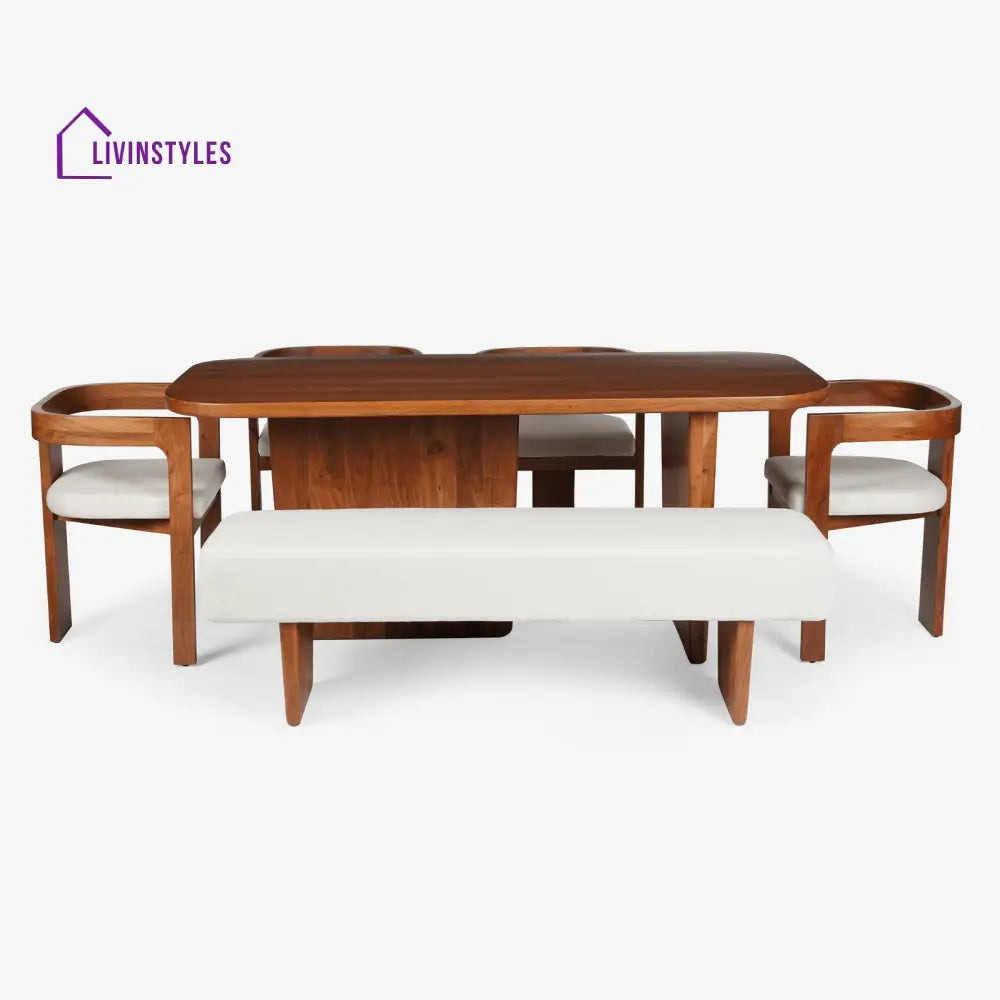 Mohini Dining Table With 4 Attica Chairs And Bench Bench