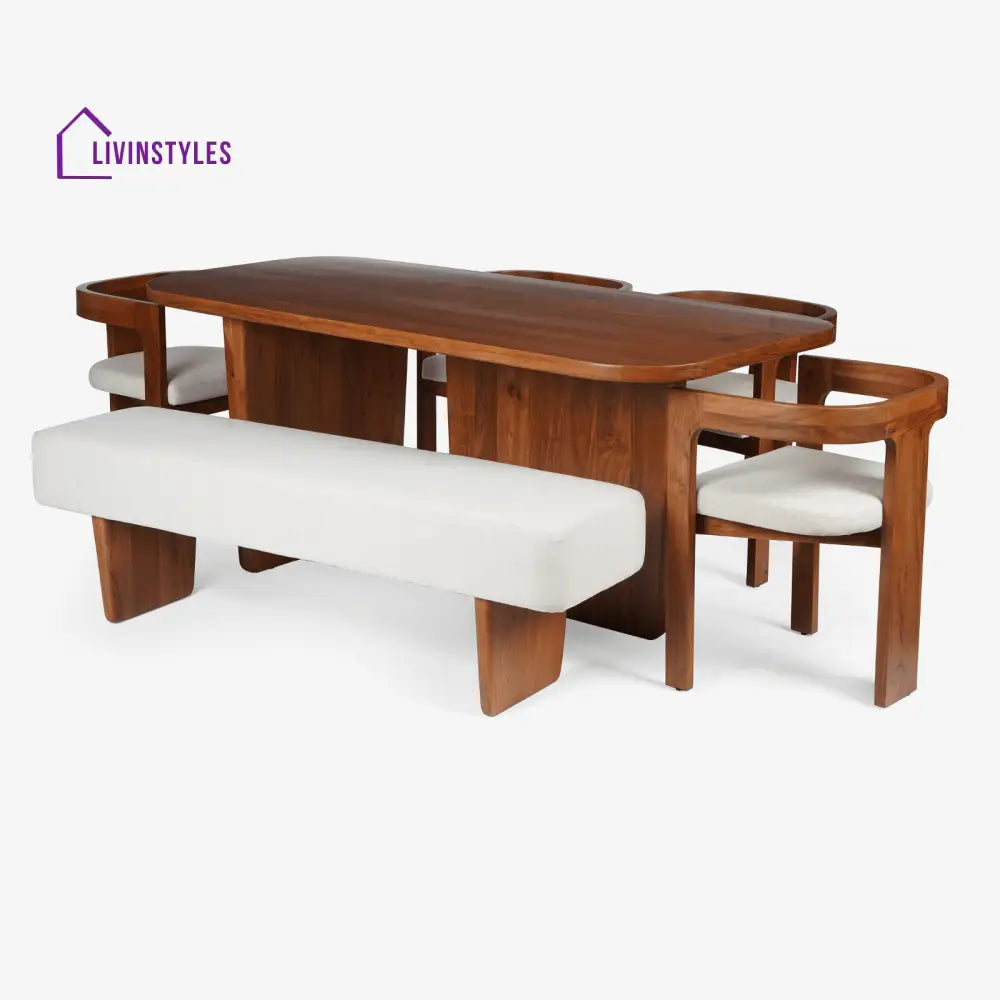 Mohini Dining Table With 4 Attica Chairs And Bench Bench