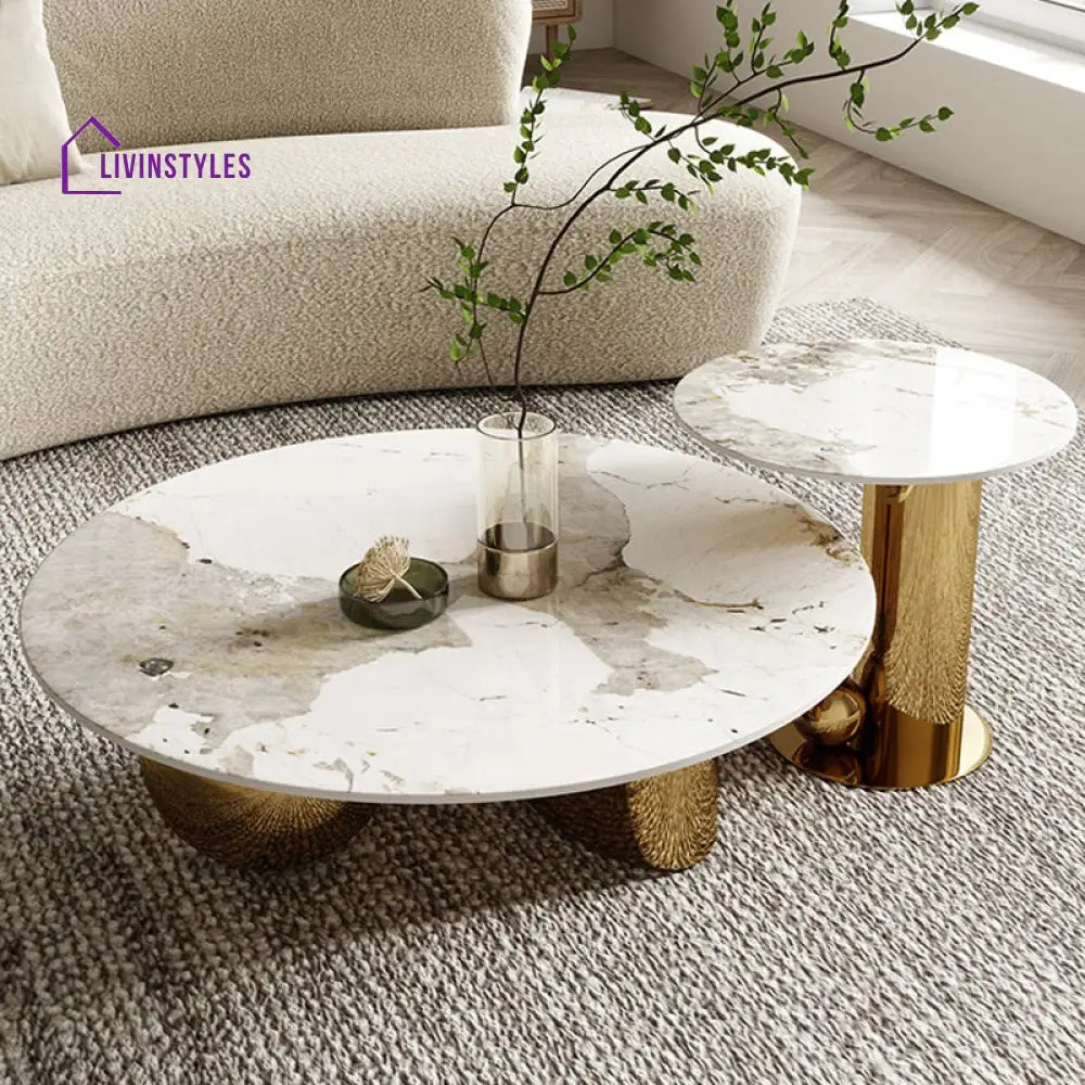 Mohit Marble Top Stainless Steel With Pvd Coated Coffee Table Set