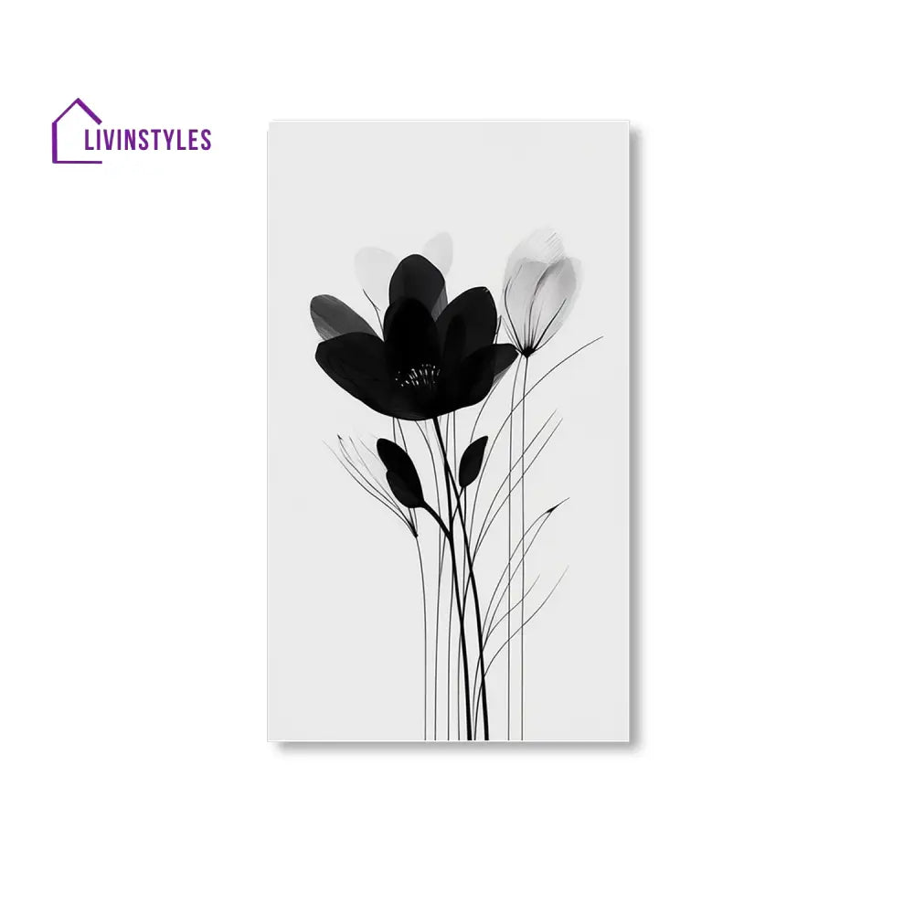 Monochrome Floral Elegance: Wall Art Canvas Paintings Set Of 4 Painting