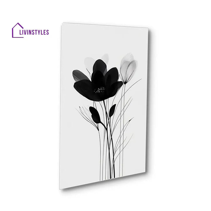 Monochrome Floral Elegance: Wall Art Canvas Paintings Set Of 4 Painting