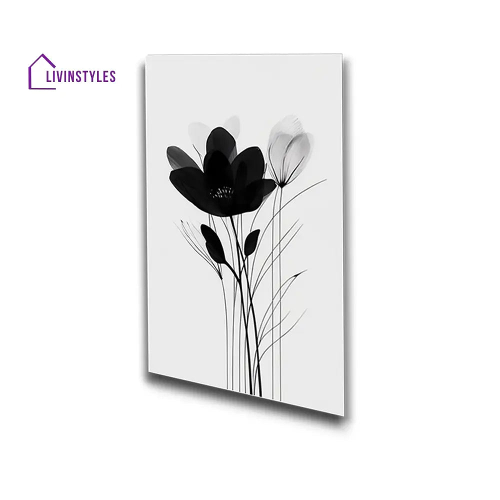 Monochrome Floral Elegance: Wall Art Canvas Paintings Set Of 4 Painting