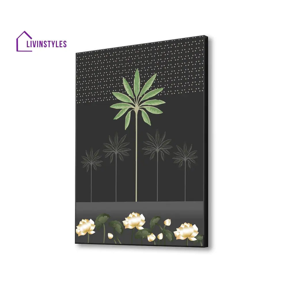 Monochrome Palm Tree Canvas Art Print Wall Painting 16 X 20 Inch / Black Floating Frame