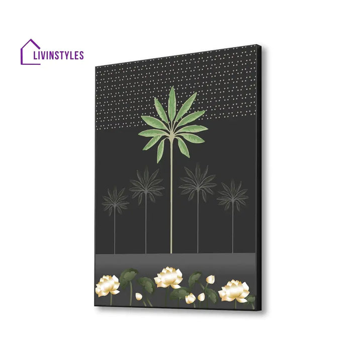 Monochrome Palm Tree Canvas Art Print Wall Painting 16 X 20 Inch / Black Floating Frame