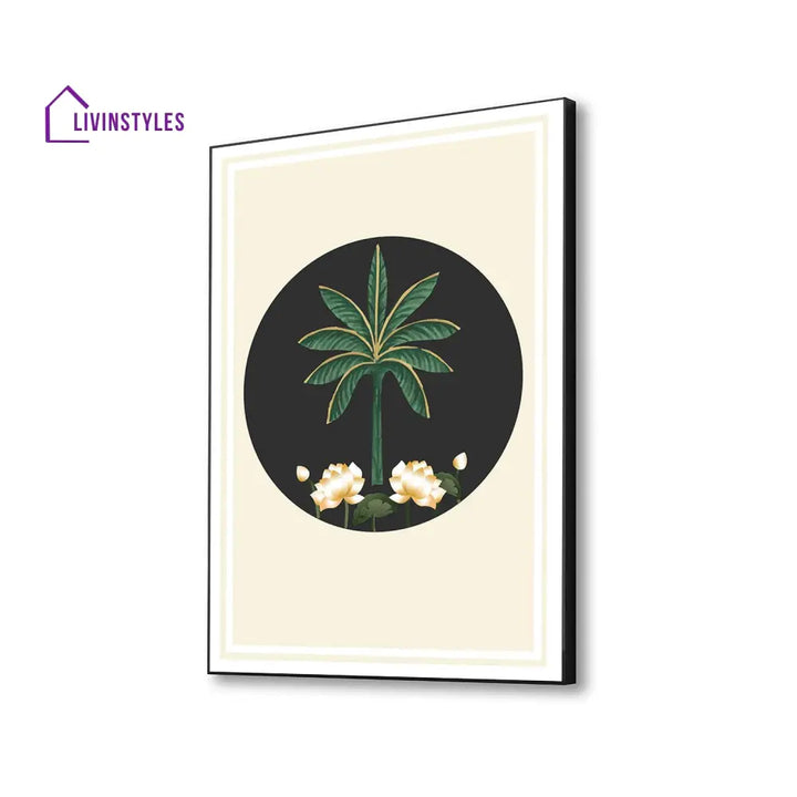 Monochrome Palm Tree Canvas Art Printed Wall Painting 16 X 20 Inch / Black Floating Frame