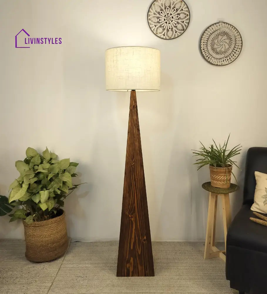 Monolith Wooden Floor Lamp With Brown Base And Jute Fabric Lampshade Lamps