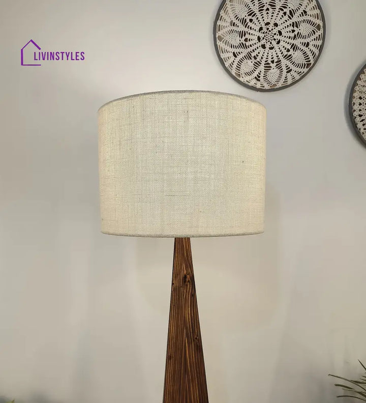 Monolith Wooden Floor Lamp With Brown Base And Jute Fabric Lampshade Lamps