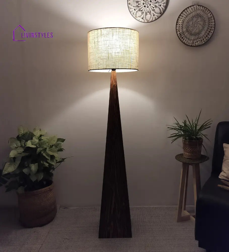 Monolith Wooden Floor Lamp With Brown Base And Jute Fabric Lampshade Lamps