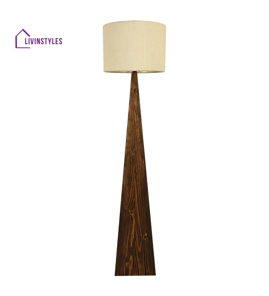 Monolith Wooden Floor Lamp With Brown Base And Jute Fabric Lampshade Lamps