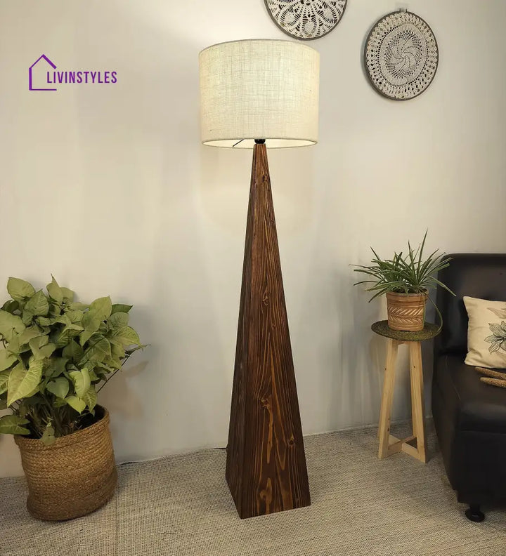 Monolith Wooden Floor Lamp With Brown Base And Jute Fabric Lampshade Lamps