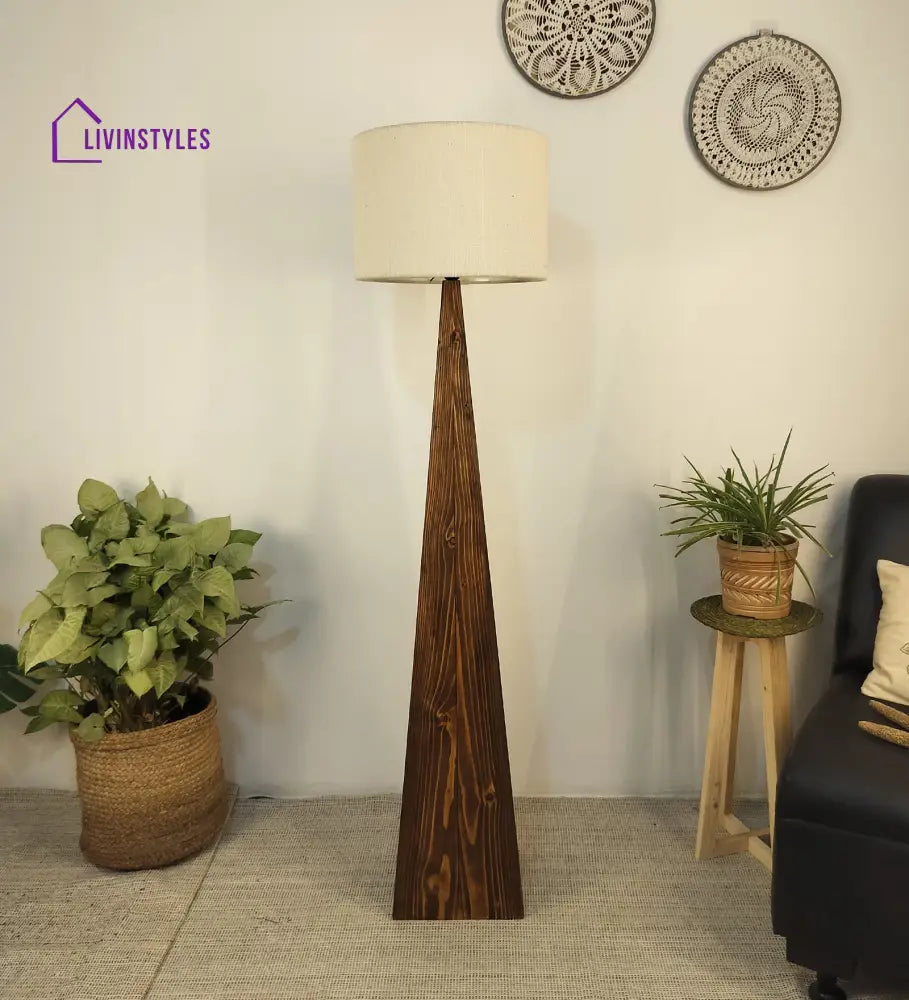 Monolith Wooden Floor Lamp With Brown Base And Jute Fabric Lampshade Lamps