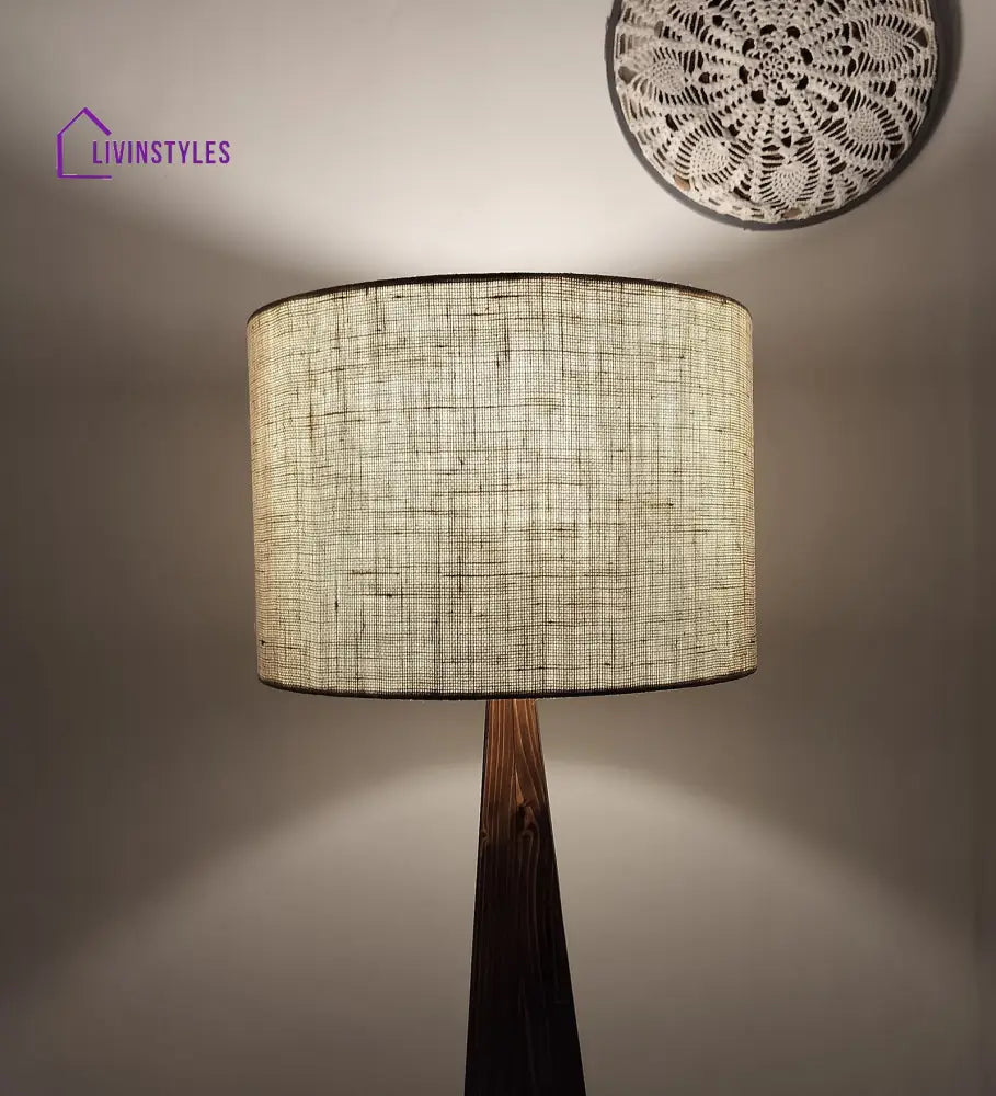 Monolith Wooden Floor Lamp With Brown Base And Jute Fabric Lampshade Lamps