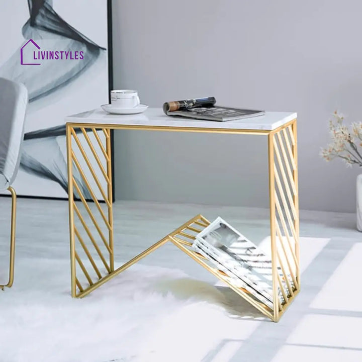 Montana Gold Narrow Console Table With Marble Top Metal Frame End Tables
