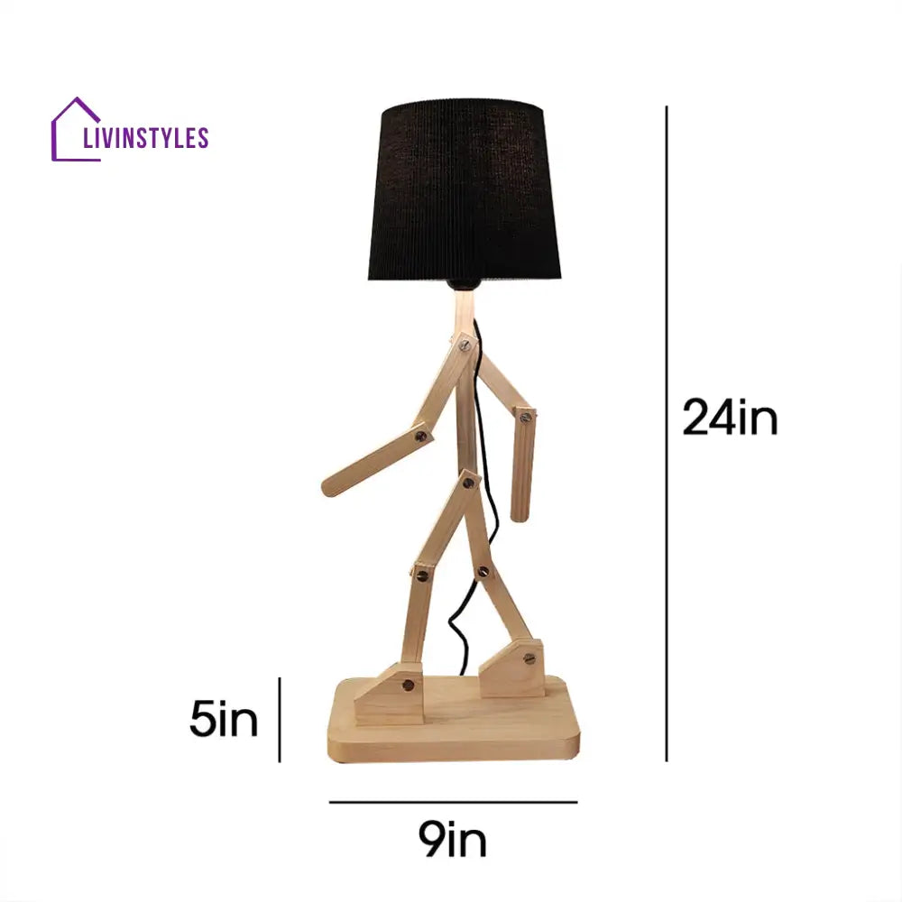 Moonwalker Beige Wooden Table Lamp With Black Fabric Lampshade Lamps