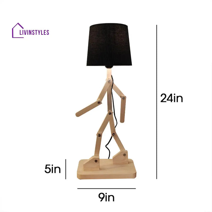 Moonwalker Beige Wooden Table Lamp With Black Fabric Lampshade Lamps