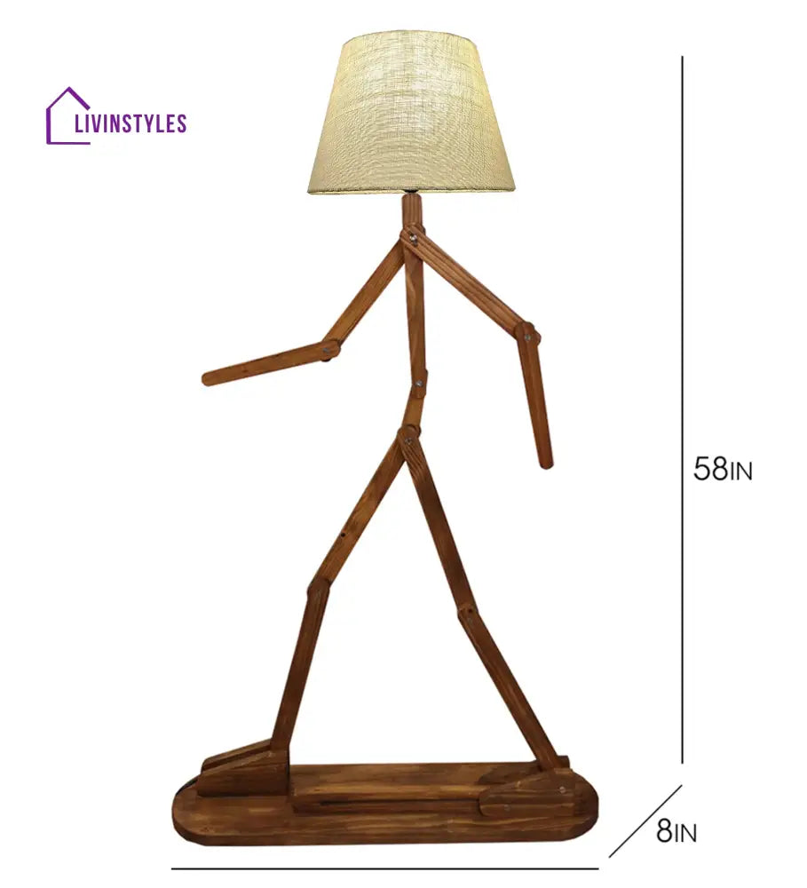 Moonwalker Wooden Floor Lamp With Brown Base And Premium Beige Fabric Lampshade Lamps