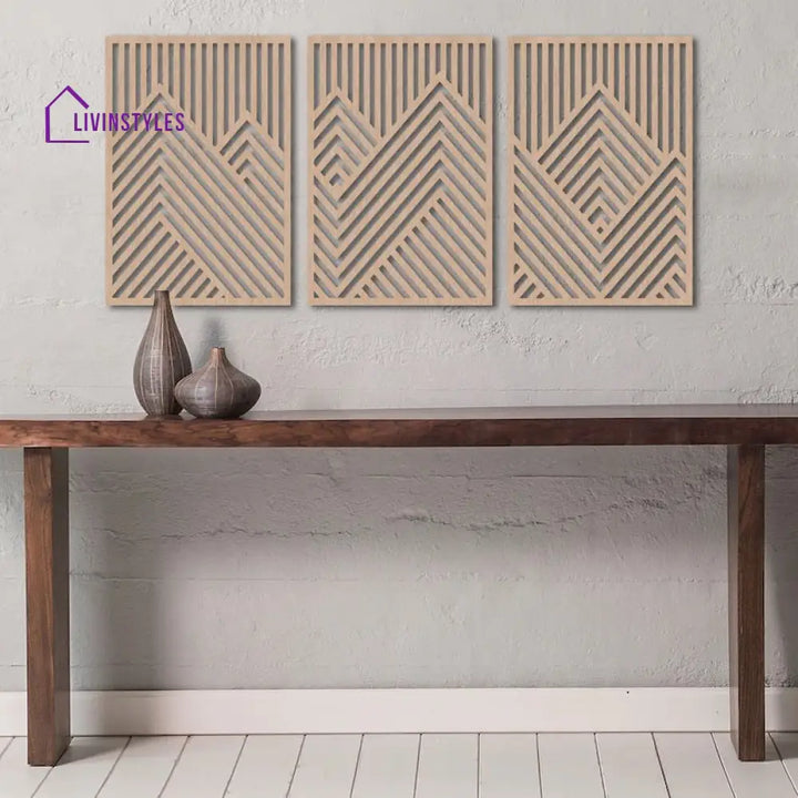 Mountain Wood Wall Art Panels Set of 3 Geometric Wooden Artwork