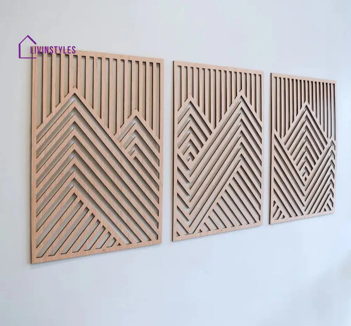 Mountain Wood Wall Art Panels Set of 3 Geometric Wooden Artwork