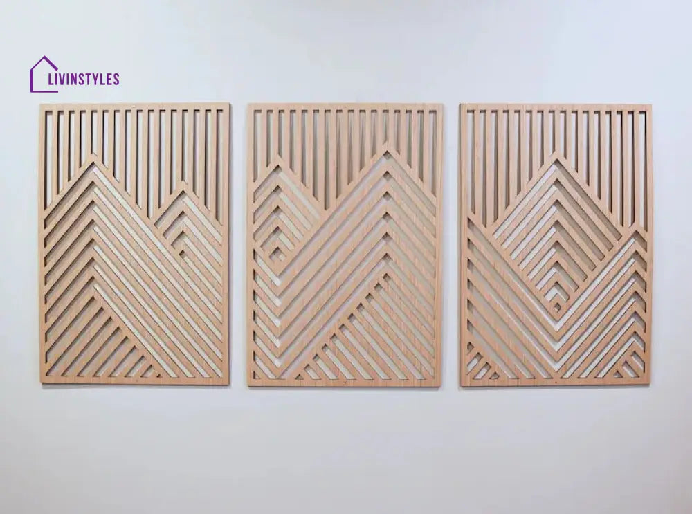 Mountain Wood Wall Art Panels Set of 3 Geometric Wooden Artwork