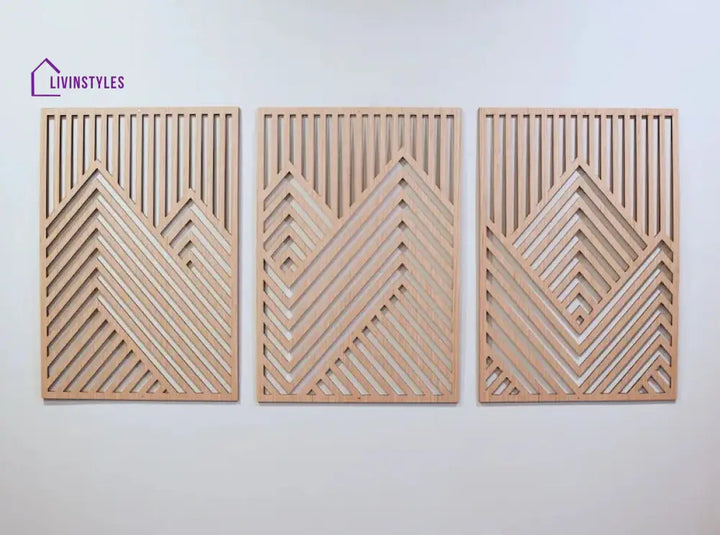 Mountain Wood Wall Art Panels Set of 3 Geometric Wooden Artwork