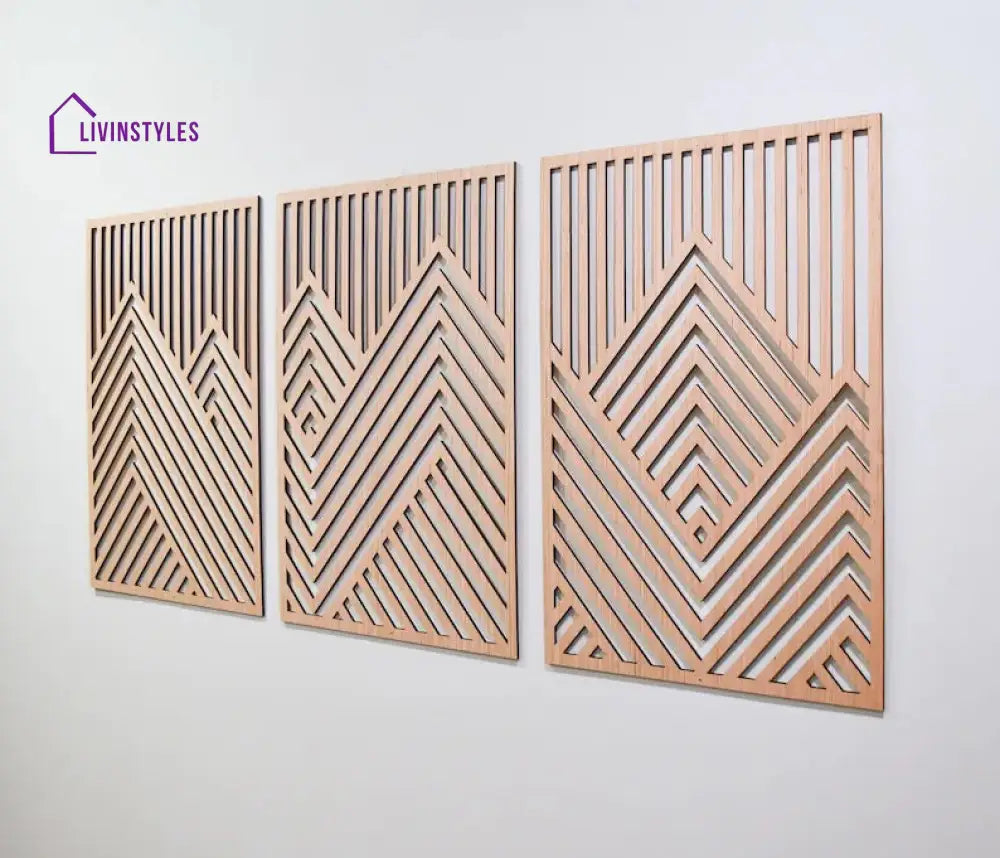 Mountain Wood Wall Art Panels Set of 3 Geometric Wooden Artwork