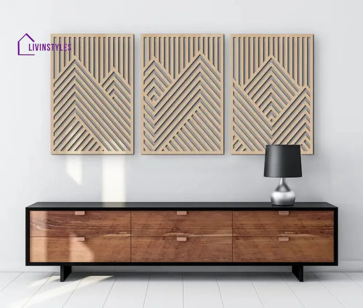 Mountain Wood Wall Art Panels Set of 3 Geometric Wooden Artwork