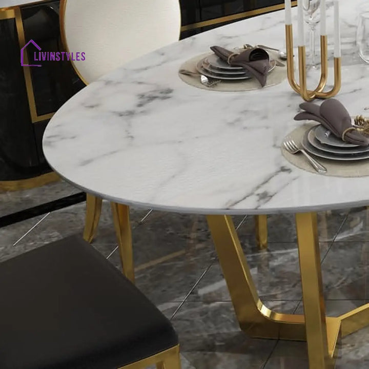 Mrig Stainless Steel With Pvd Coated Dining Table Marble Top