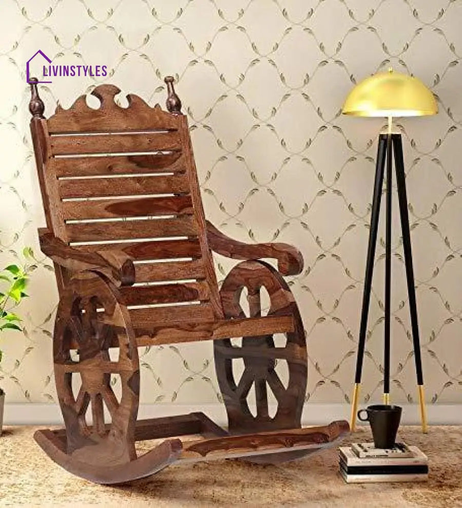 Mukund Solid Wood Rocking Chair In Rustic Teak Finish