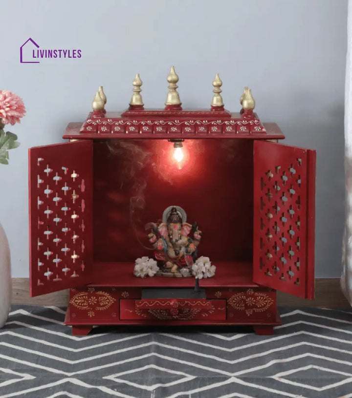 Multicolor Sheesham Wood & MDF Pooja Mandir With Door, - Ouch Cart 