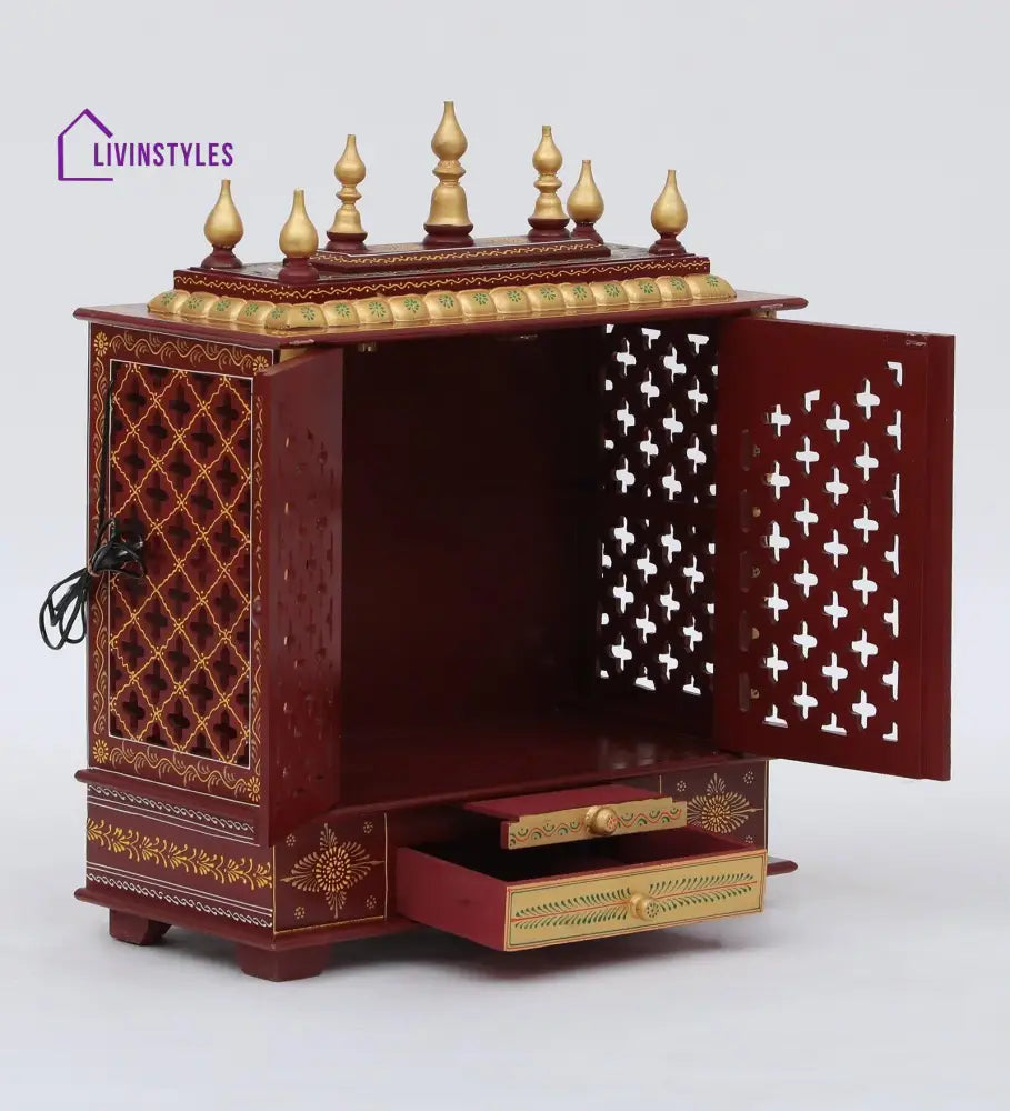 Multicolor Sheesham Wood & MDF Pooja Mandir With Door, - Ouch Cart 