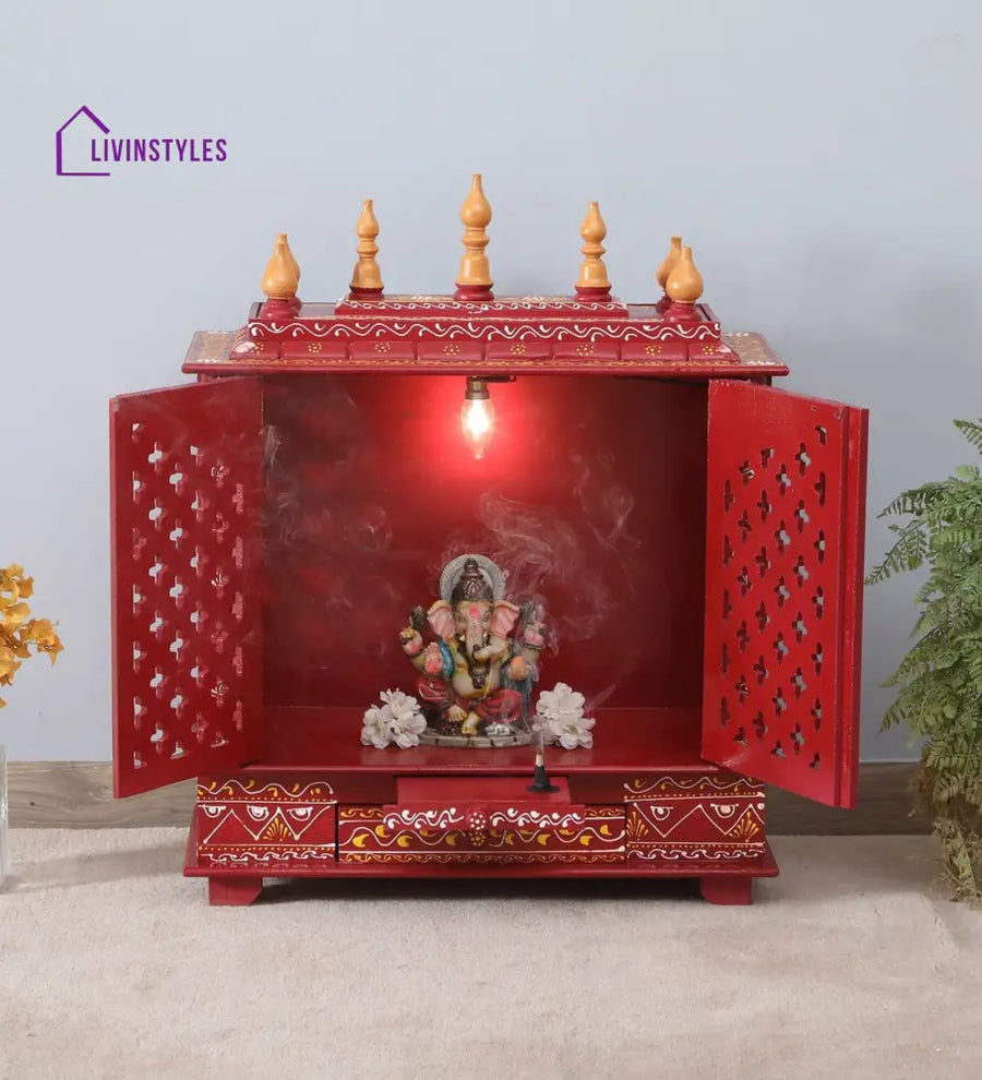 Multicolor Sheesham Wood & MDF Pooja Mandir With Door, - Ouch Cart 