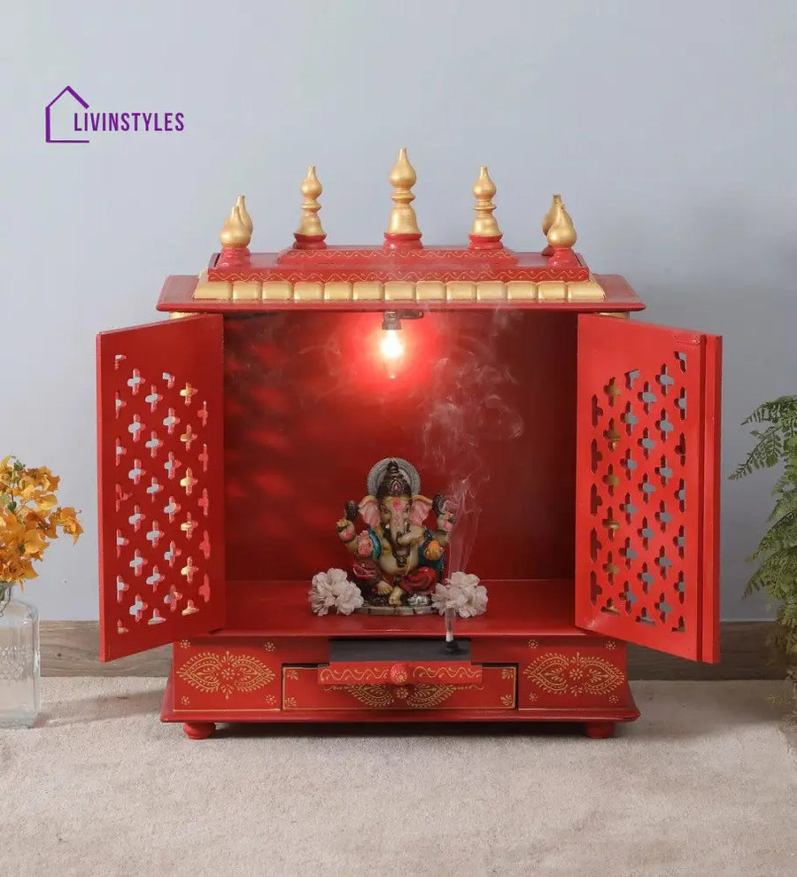 Multicolor Sheesham Wood & MDF Pooja Mandir With Door, - Ouch Cart 