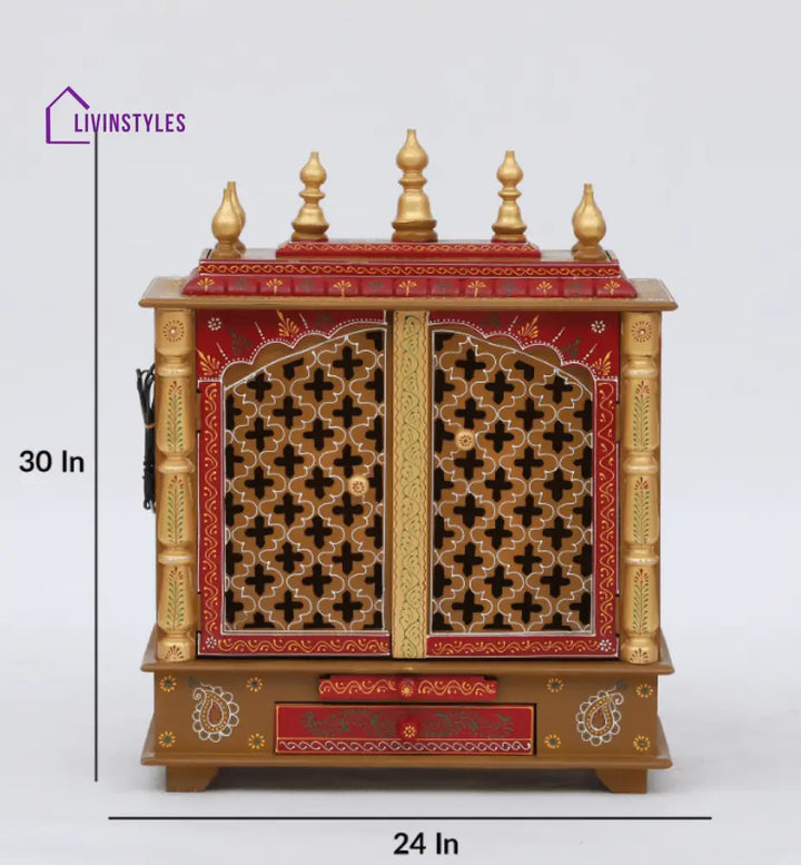 Multicolor Sheesham Wood & MDF Pooja Mandir With Door, - Ouch Cart 