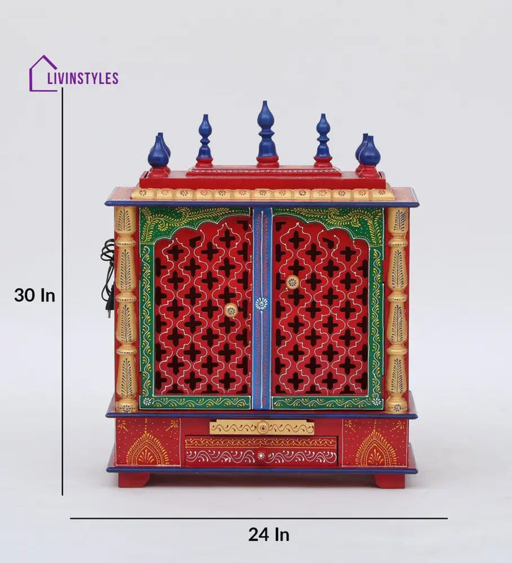 Multicolor Sheesham Wood & MDF Pooja Mandir With Door, - Ouch Cart 