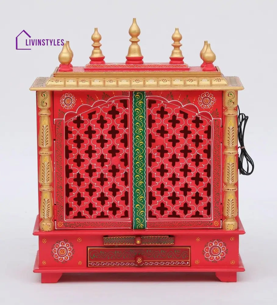 Multicolor Sheesham Wood & MDF Pooja Mandir With Door, - Ouch Cart 