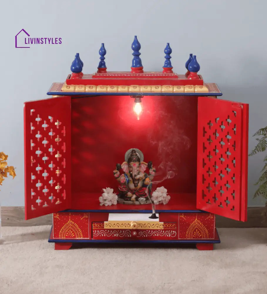 Multicolor Sheesham Wood & MDF Pooja Mandir With Door, - Ouch Cart 