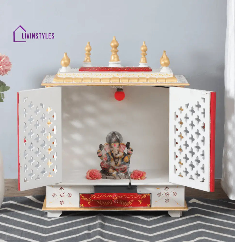 Multicolor Sheesham Wood & MDF Pooja Mandir With Door, - Ouch Cart 