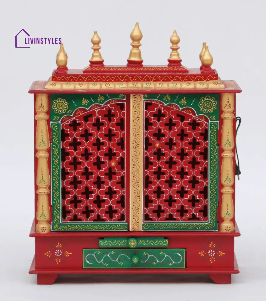 Multicolor Sheesham Wood & MDF Pooja Mandir With Door, - Ouch Cart 