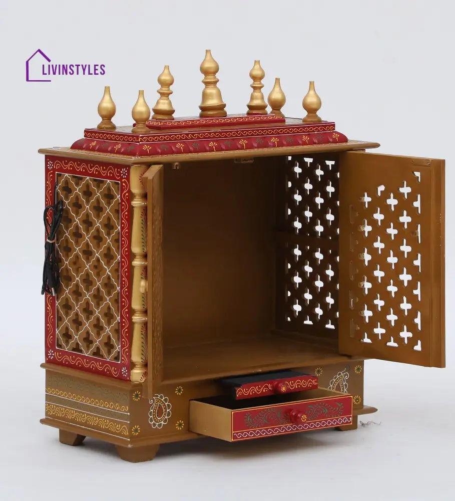 Multicolor Sheesham Wood & MDF Pooja Mandir With Door, - Ouch Cart 